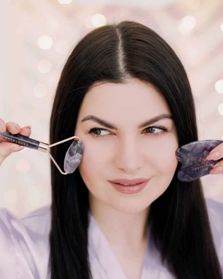 Crystallove Amethyst Stone Face Massager för harmoni, lugnande och lugnande rulle - 2