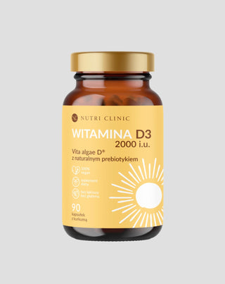 Naturlig Vitamin D3 från alger med naturlig prebiotika och gurkmeja Nutri Clinic 90 kapslar - 1
