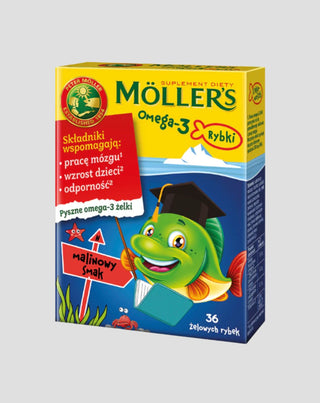 Kosttillskott med Omega-3-syror Fisk med hallonsmak Mollers 36 gelébönor - 1