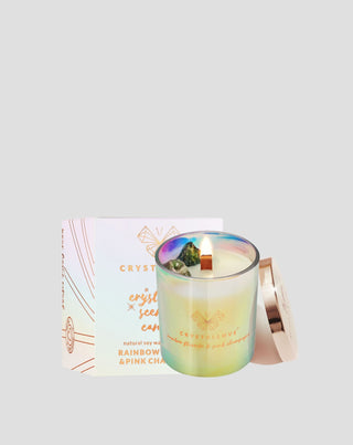Sojljus med regnbågsl fluorite och rosa champagne i glasbehållare Crystallove_3 - 3