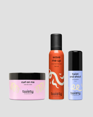 Twisty set med kräm + mousse + booster för vård och styling av lockigt och vågigt hår - 1