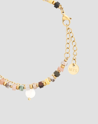 Guldpläterat armband i rostfritt stål med agat, maifan, jaspis och aventurin Mys_4 - 4