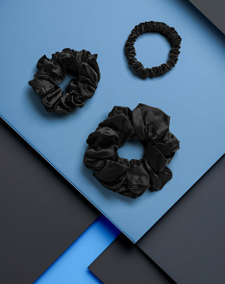 Set med svarta Twisty hårelastiker i 100% naturligt silke 3 st. - 3