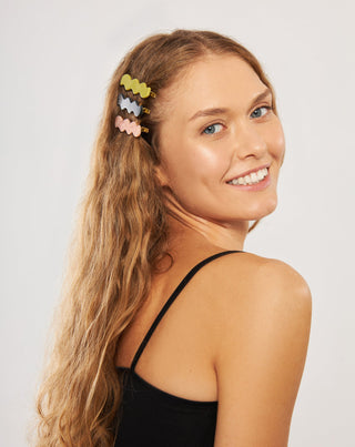 Set med vågiga hårspännen - grön, svart, rosa Twisty 3 st. - 2