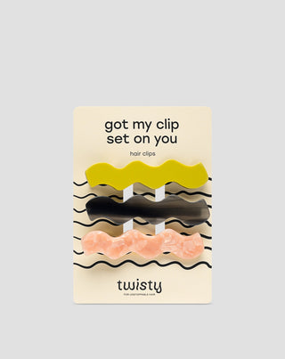 Set med vågiga hårspännen - grön, svart, rosa Twisty 3 st. - 1
