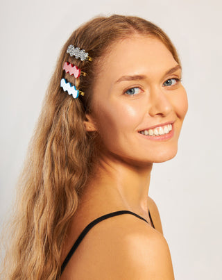 Set med vågiga hårspännen - marmorerade, blå, röda Twisty 3 st. - 2