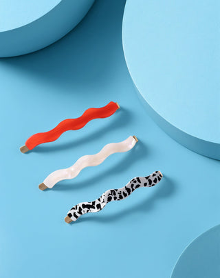 Set med vågiga hårnålar röd, marmorerad, pärla Twisty 3 st. - 2