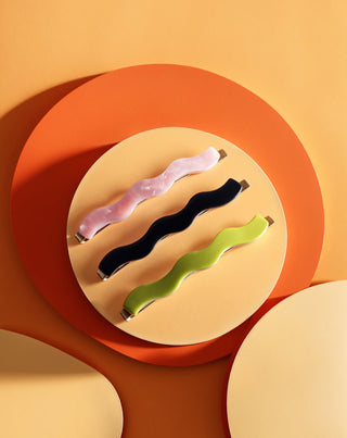 Set med vågiga hårnålar grön, svart, rosa Twisty 3 st. - 3