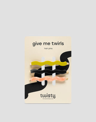 Set med vågiga hårnålar grön, svart, rosa Twisty 3 st. - 1
