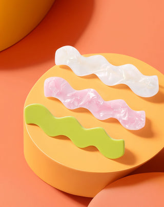 Set med vågiga hårspännen - pärla, grön, rosa Twisty 3 st. - 4