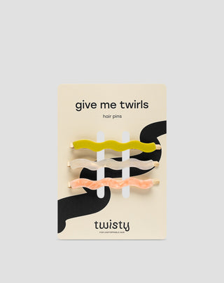 Set med vågiga hårnålar pärla, grön, rosa Twisty 3 st. - 1