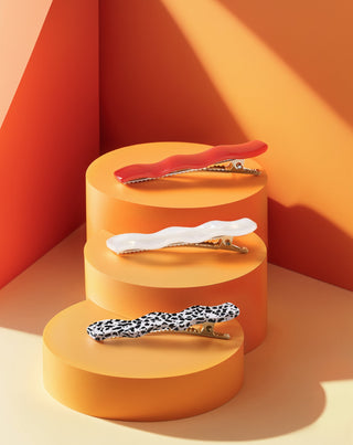 Set med vågiga hårklämmor - röd, marmorerad, pärla Twisty 3 st. - 2