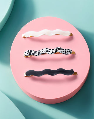 Set med vågiga hårnålar - marmorerad, pärla, svart Twisty 3 st. - 3