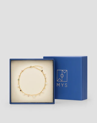 Guldpläterat ankelarmband i rostfritt stål med agat, maifan, jaspis och aventurin Mys - 4