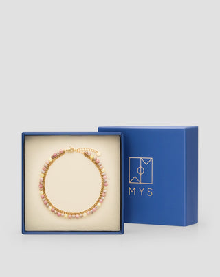 Mys guldpläterat fotledsarmband i rostfritt stål med rosa och citronjade - 4