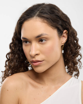 Set med guldpläterade örhängen med vit jade i rostfritt stål Mys_2 - 4