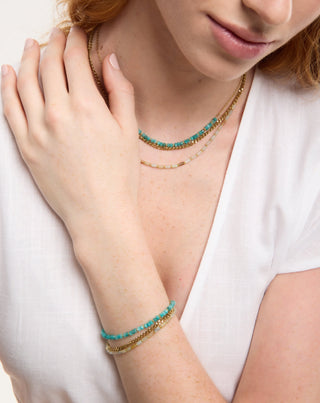 Guldpläterat armband i rostfritt stål med afrikansk turkos och amazonit Mys_1 - 2