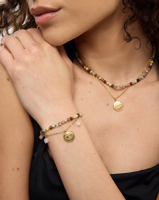 Guldpläterat halsband i rostfritt stål med agat, maifan, jaspis och aventurin Mys_1 - 2