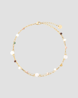 Guldpläterat ankelarmband i rostfritt stål med agat, maifan, jaspis och aventurin Mys_3 - 1