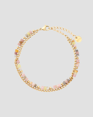 Guldpläterat armband med naturstenarna rosa och citronjade Mys - 1