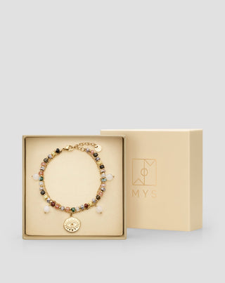 Guldpläterat armband i rostfritt stål med agat, maifan, jaspis och aventurin Mys - 5