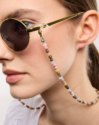 Guldpläterad glasögonkedja med agat, maifan, jaspis och aventurin Mys_1 - 2