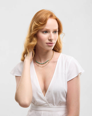 Halsband i guldpläterat rostfritt stål med afrikansk turkos och amazonit Mys_2 - 4