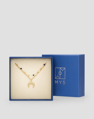Guldpläterat halsband i rostfritt stål med halvmåne och lapis lazuli Mys - 5