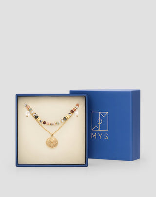 Guldpläterat halsband med naturstenar agat, maifan, jaspis, jade och aventurin Mys_4 - 5