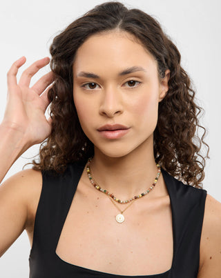 Halsband i guldpläterat rostfritt stål med agat, maifan, jaspis och aventurin Mys_2 - 3