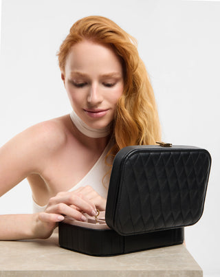 Stort smyckeskrin med fack, rullar och spegel, svart Mys_2 - 3