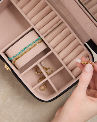 Stort smyckeskrin med fack, rullar och spegel, svart Mys_1 - 2