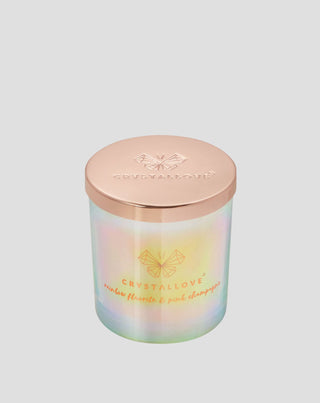 Sojljus med regnbågsl fluorite och rosa champagne i glasbehållare Crystallove - 1