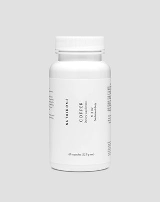 Koppar i kapslar, kosttillskott för immunitet, hårpigmentering och antioxidantskydd, Nutridome 60 st.