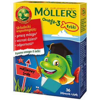 Kosttillskott med Omega-3-syror Fisk med hallonsmak Mollers 36 gelébönor - 1