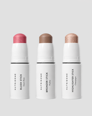 Makeup- och konturset för ansiktet: bronzer, rouge och highlighter i stift Nutridome