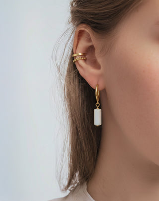 Guldpläterade örhängen med naturstenar white jade örhängeset Mys - 3