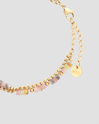 Guldpläterat armband i rostfritt stål med rosa och citronjade Mys_4 - 4