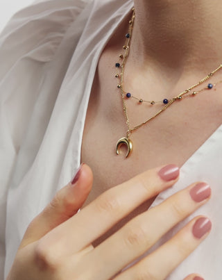 Guldpläterat halsband av naturstenen lapis lazuli med halvmåne Mys - 6
