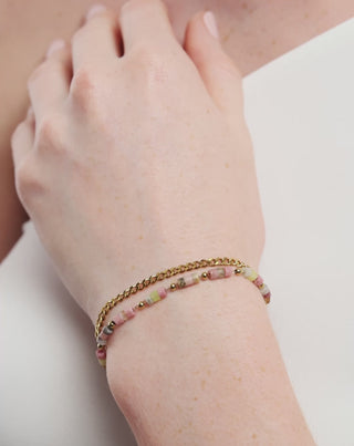 Guldpläterat armband med naturstenarna rosa och citronjade Mys - 6