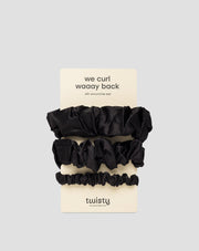 Set med svarta Twisty hårelastiker i 100% naturligt silke 3 st.