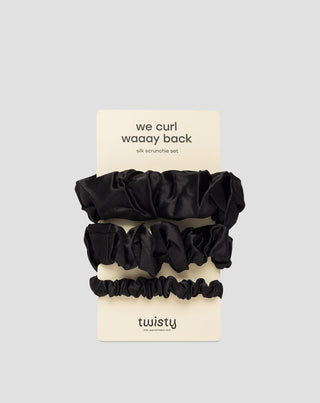 Set med svarta Twisty hårelastiker i 100% naturligt silke 3 st. - 1