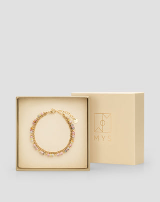 Guldpläterat armband i rostfritt stål med rosa och citronjade Mys - 5
