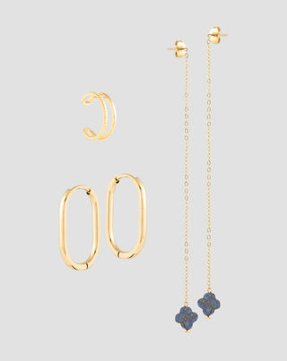 Mys_4 örhängen i rostfritt stål, guldpläterade, lapis lazuli - 1