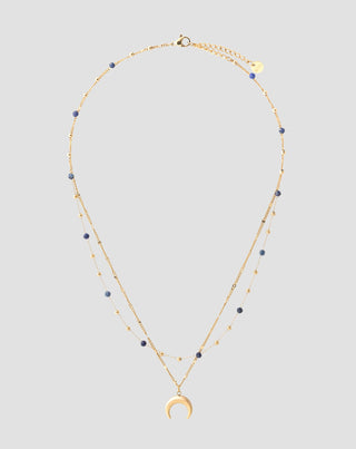 Halsband i guldpläterat rostfritt stål med halvmåne och lapis lazuli Mys_4 - 1