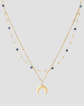 Halsband i guldpläterat rostfritt stål med halvmåne och lapis lazuli Mys_3 - 4