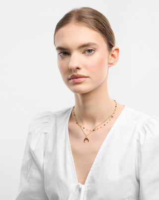 Guldpläterat halsband i rostfritt stål med halvmåne och lapis lazuli Mys_1 - 2