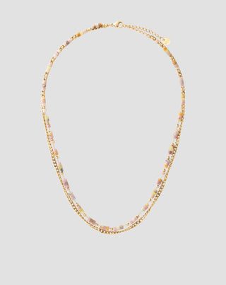 Guldpläterat halsband i rostfritt stål med rosa och citronjade Mys_4 - 1